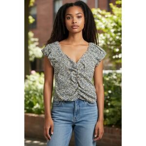 Sienna Sky Floral Print Puff Sleeve Cropped Top Size L